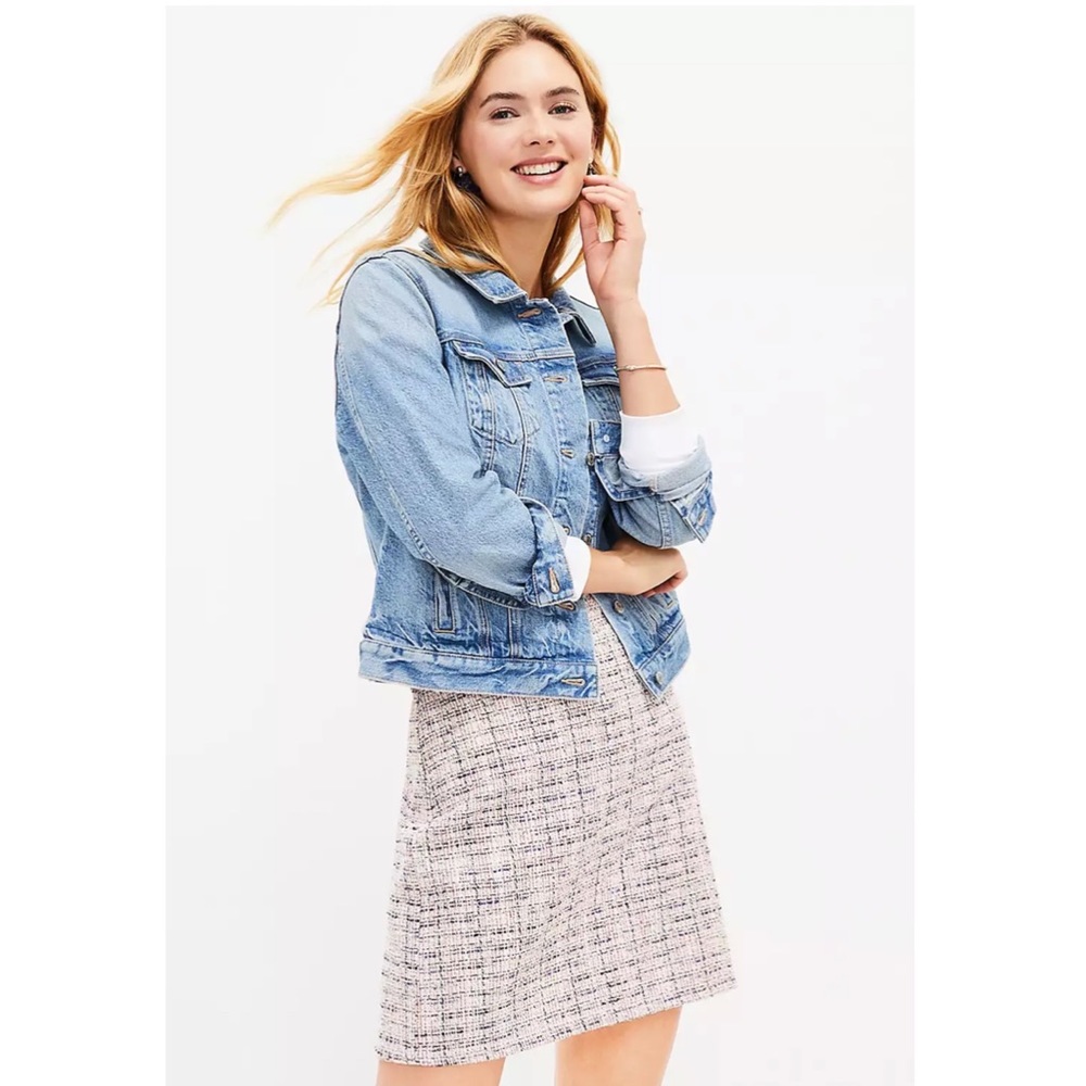LOFT Tweed A-Line Skirt in Light Pink and Cream